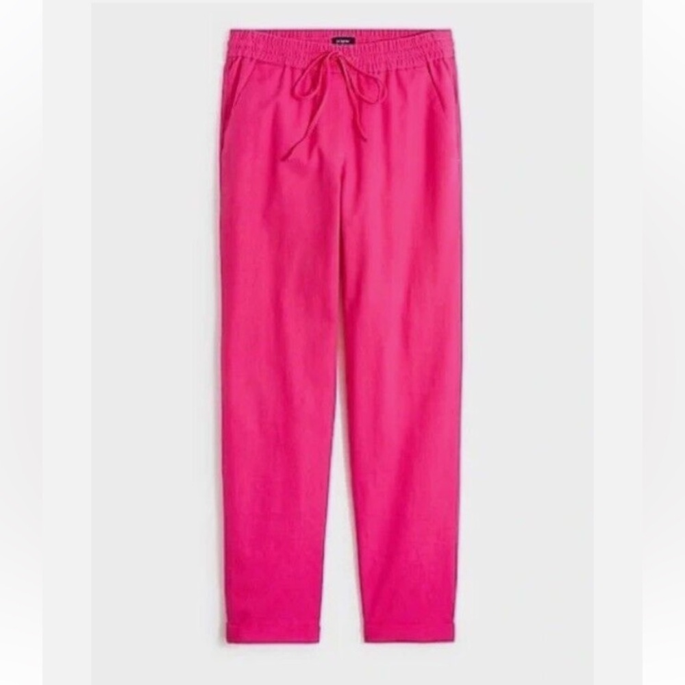 J.Crew pink linen drawstring pants size 12 cuffed hem with pockets
